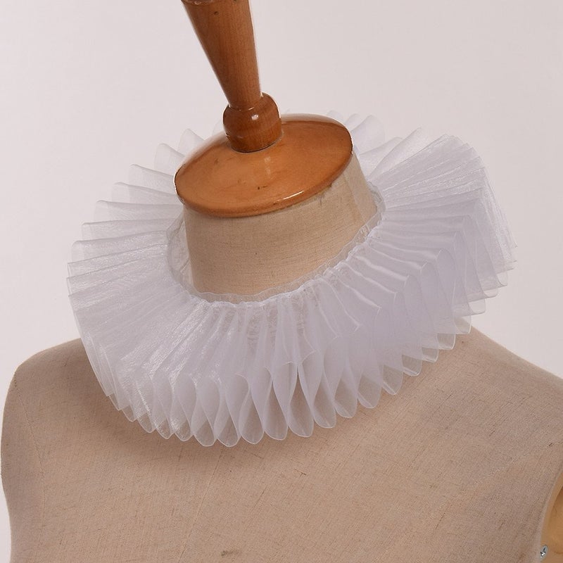 GRACEART White Elizabethan Dickens Ruffle Neck Clown Collar White - Image 3
